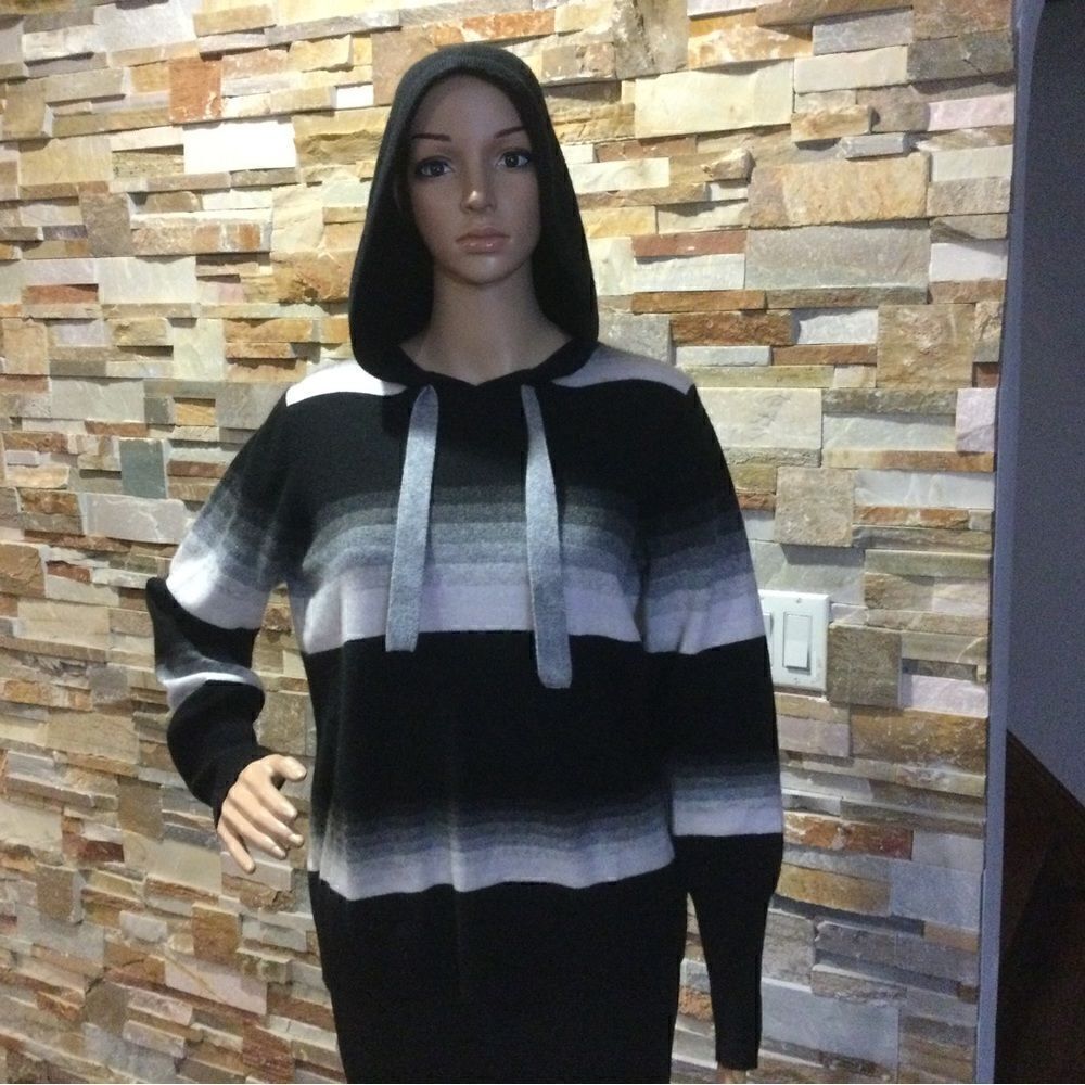 BRODIE CASHMERE Valencia Hoodie – Black / Super Grey / Stripes